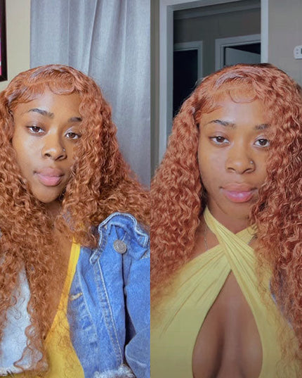 TikToker helovehimsumkatie Same Color 30 Water Wave Wig Ginger Brown Wet And Wavy Human Hair Lace Front Wig Junoda junoda