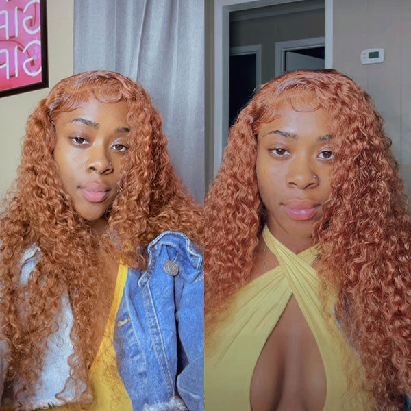 TikToker helovehimsumkatie Same Color 30 Water Wave Wig Ginger Brown Wet And Wavy Human Hair Lace Front Wig Junoda junoda