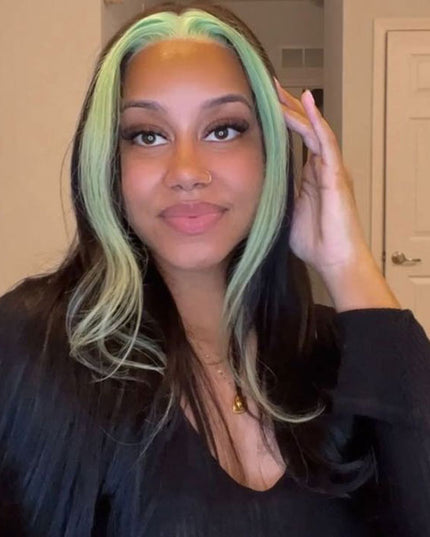 omgjackiee Recommend Color Green Skunk Stripe Hair Body Wave Human Hair Lace Front Wigs 180 Density junoda