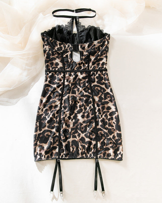 Sexy Leopard Lace Tube Top Dress Ins Fashion Corset A-line Short Dresses For Women Clothing
