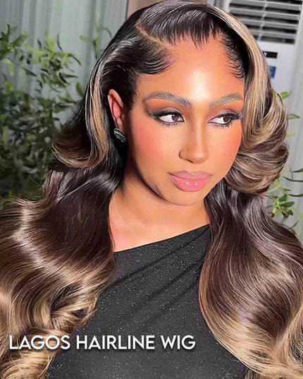 Lagos Hairline Colored Wig Black And Honey Blonde Highlight With Body Wave 13x4 Lace Front Wigs junoda