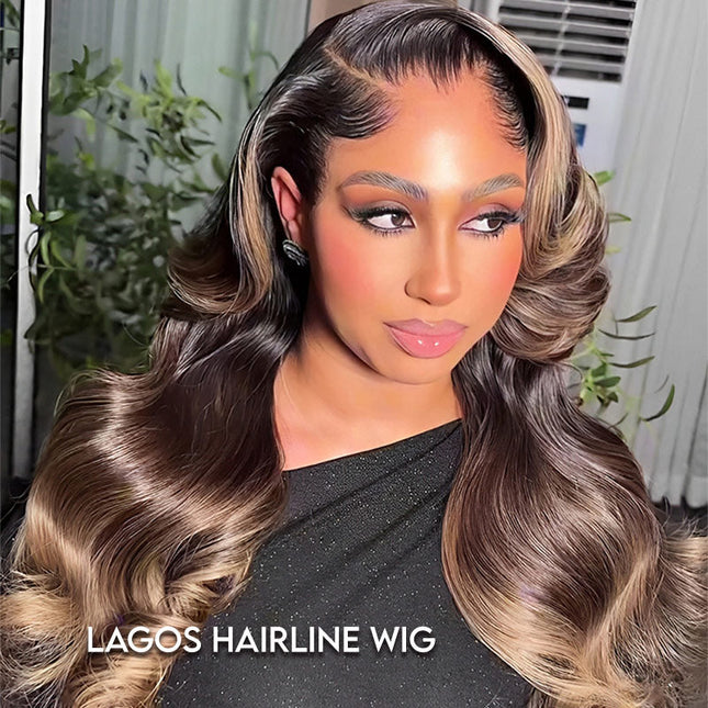 Lagos Hairline Colored Wig Black And Honey Blonde Highlight With Body Wave 13x4 Lace Front Wigs junoda
