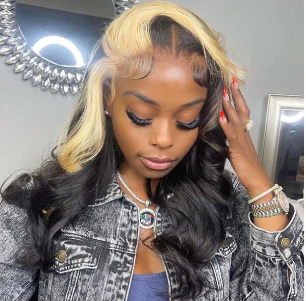 613 Blonde Skunk Stripe Hair Body Wave Human Hair Lace Front Wigs 180 Density junoda
