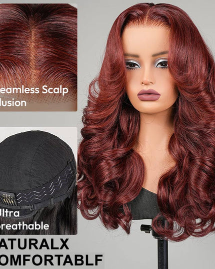 Junoda Cherry Cola Red Wig Pre-Everything Glueless Wig Layered Cut Customized Wave Human Hair Wig junoda