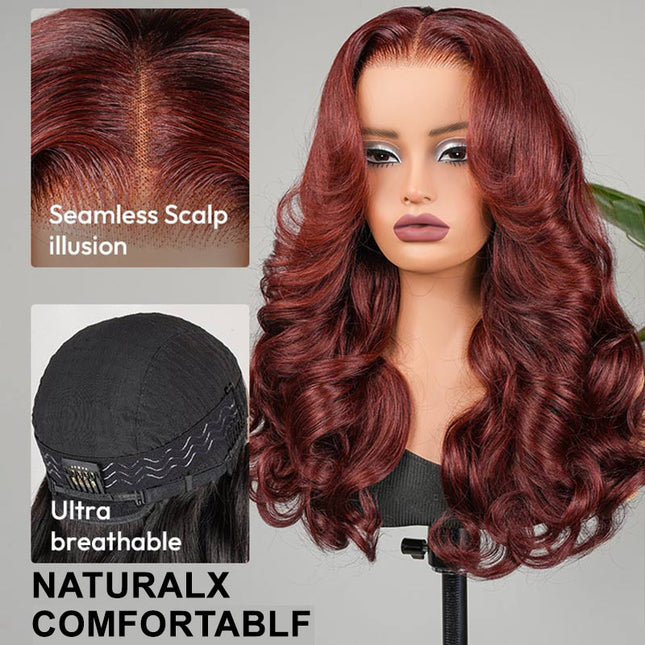 Junoda Cherry Cola Red Wig Pre-Everything Glueless Wig Layered Cut Customized Wave Human Hair Wig junoda