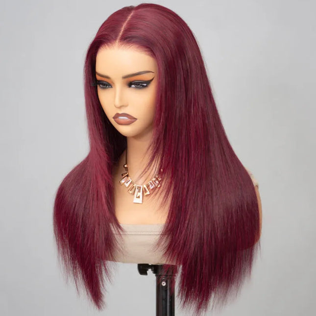 Layered Cut Straight Wig 99j Glueless Lace Human Hair Wig Salone Quality junoda
