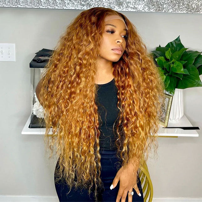 Wear & Go - Glueless Wigs Ombre Honey Blonde Deep Wave Super Invisible 6x5 Lace Wigs junoda