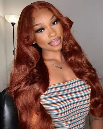 Reddish Brown Body Wave Lace Front Human Hair Wig Flash Sale junoda