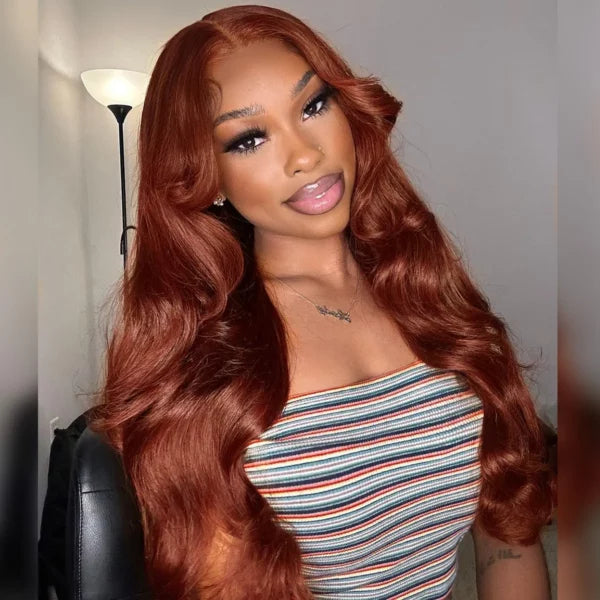 Reddish Brown Body Wave Lace Front Human Hair Wig Flash Sale junoda