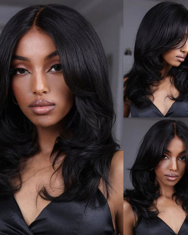 Butterfly Layered Cut Glueless 5×5 Lace Wig Ombre Brown Color Pre-Styled Human Hair Wig junoda
