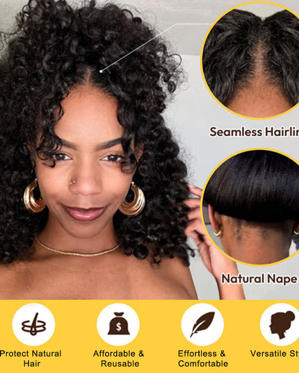 Invisi Drawstring Wig Water Wave Short Bob V Part Wig Shake and Go Glueless Human Hair Wigs for Sale junoda