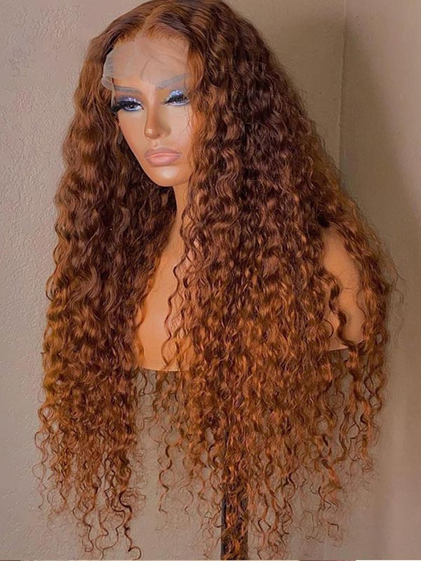 TikToker helovehimsumkatie Same Color 30 Water Wave Wig Ginger Brown Wet And Wavy Human Hair Lace Front Wig Junoda junoda