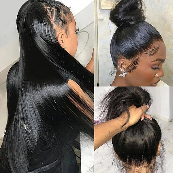 Junoda Silky Straight Invisible Adjustable Strap 360 Transparent Lace Frontal Bleached Knots Lace Wig junoda
