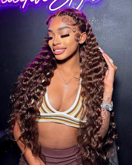 Brown 4# Color Pre-Braided Deep Stylist Wig Pre-Knots 13x4 Super Invisible Lace Front Wig 180% Density junoda