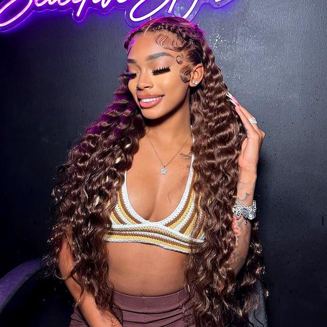 Brown 4# Color Pre-Braided Deep Stylist Wig Pre-Knots 13x4 Super Invisible Lace Front Wig 180% Density junoda