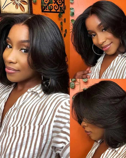 Layered Cut Bob Wig Glueless Pre-Cut Lace Closure Short Wig 100% Human Hair junoda