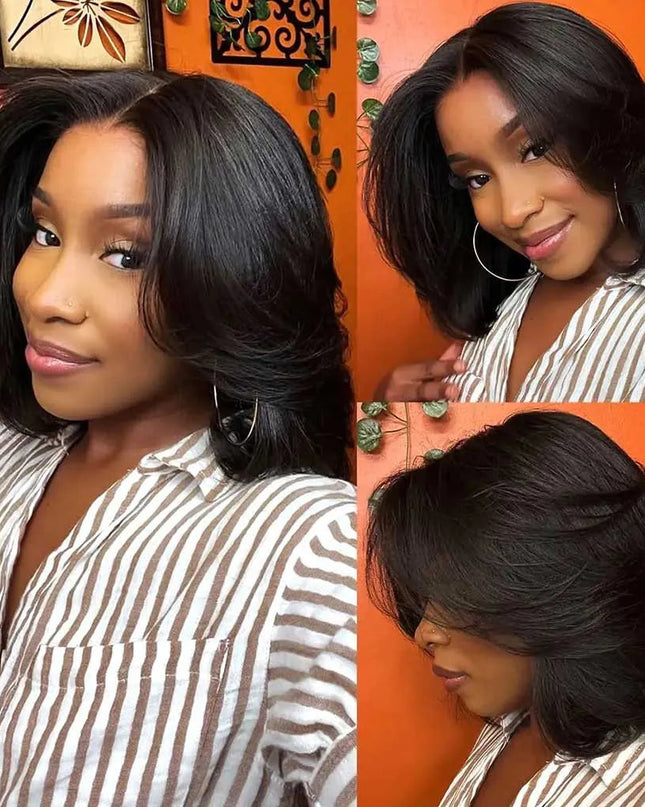 Layered Cut Bob Wig Glueless Pre-Cut Lace Closure Short Wig 100% Human Hair junoda