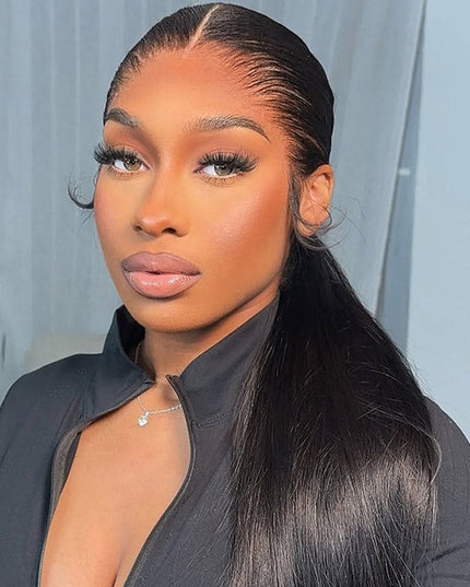 Natural Lagos Hairline Silk Straight 13x6 HD Transparent Lace Front Wig Human Hair No Glue Needed junoda