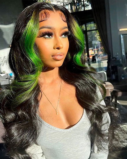 omgjackiee Recommend Color Green Skunk Stripe Hair Body Wave Human Hair Lace Front Wigs 180 Density junoda