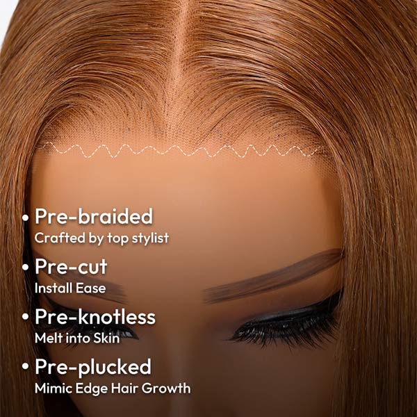 Caramel Brown Silky Straight Lace Frontal Wig Glueless Wig junoda