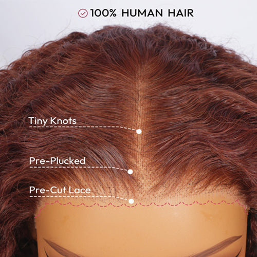 Colored Burmese Ready-to-Wear Lace Wig with Reddish Brown Premium Human Hair with Full Spiral junoda