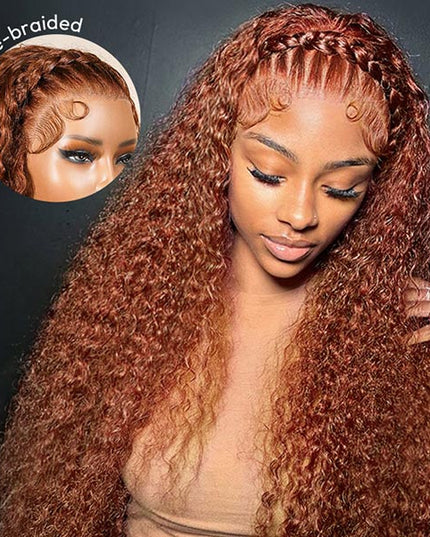 Pre-Braided Burnt Orange Stylist Wig Deep Wave 13x4 Lace Frontal Pre-plucked junoda