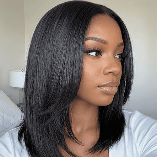 Pre-Layered Wig With Light Yaki Straight Texture 6x5 Lace Short Bob Wig For Beginner Friendly Glueless Human Hair junoda