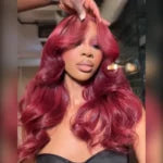 Curtain Bangs 99j Burgundy Body Wave Wig Glueless Pre-Cut Lace Wig junoda
