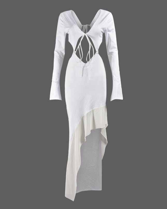 Women's Chest-wrapped Long Sleeve V-neck Lace-up Long Dress