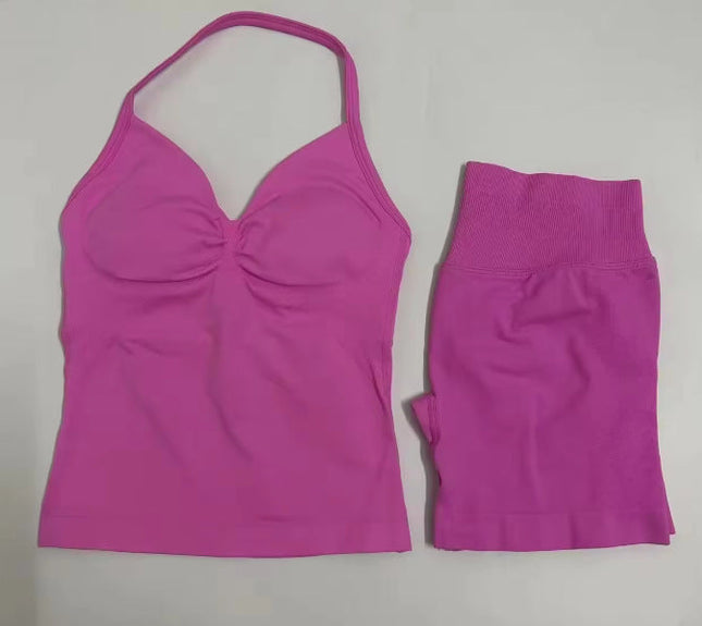 Fashionable Seamless Womens Fitness Shorts Set