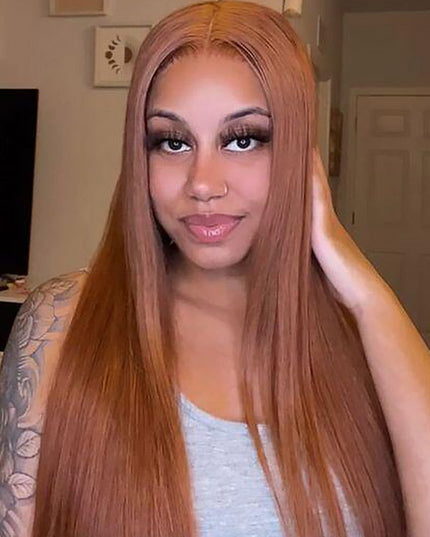 Omgjackiee Recommend Junoda Ginger Brown Color Bone Straight Human Hair Wigs Autumn Lace Front Closure Wig junoda