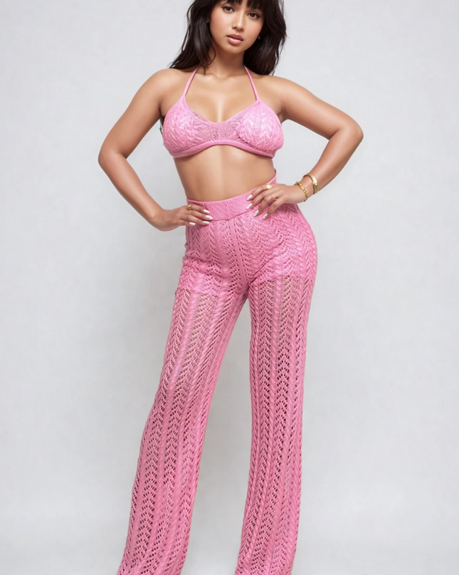 Pink Crochet Halter & Pant Set
