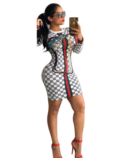 Dragonfly Print Bodycon Dress-White