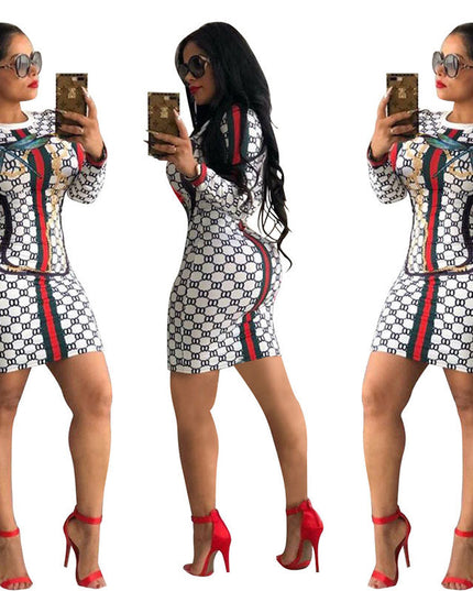 Dragonfly Print Bodycon Dress-White