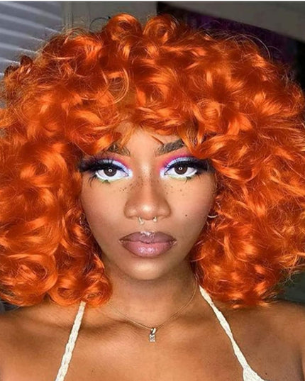 Junoda Bouncy Curly Short Bob Wigs  #350 Human Hair Wig With Bangs cs1 junoda