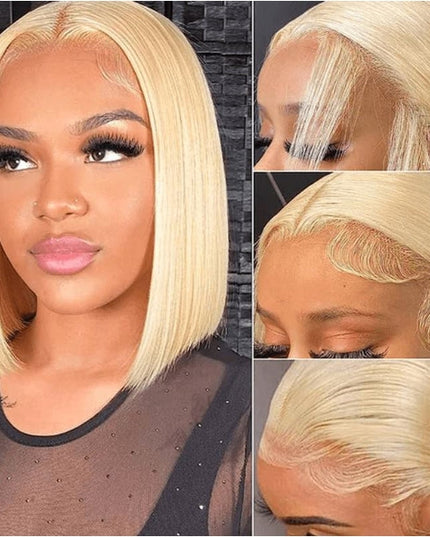 Junoda 613 Blonde Straight Bob 4x4 Human Hair Lace Closure Wig 150% Density High Quality For Summer junoda