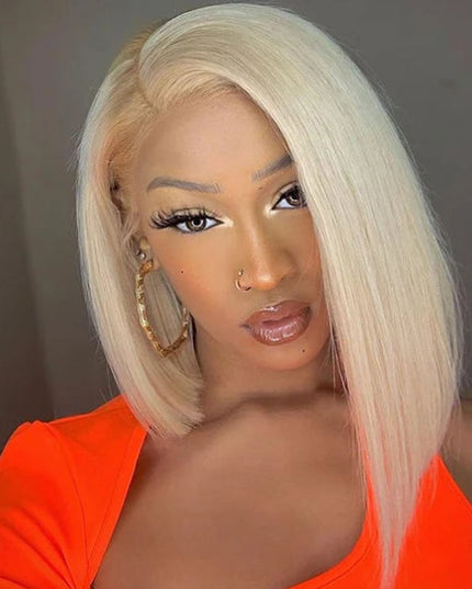 Junoda 613 Blonde Straight Bob 4x4 Human Hair Lace Closure Wig 150% Density High Quality For Summer junoda