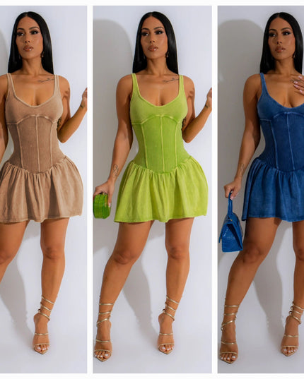 Mini Skort Ribbed Romper Dress