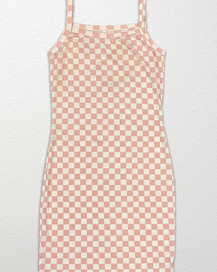 Checkered rib knit tank top dress