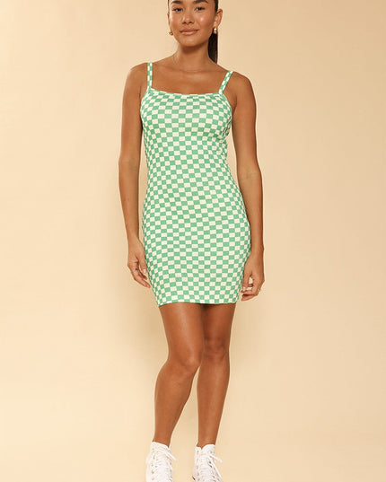 Checkered rib knit tank top dress