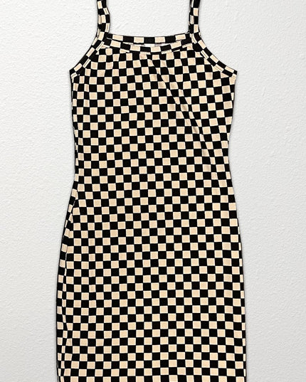 Checkered rib knit tank top dress