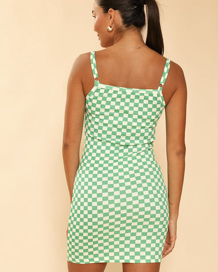 Checkered rib knit tank top dress