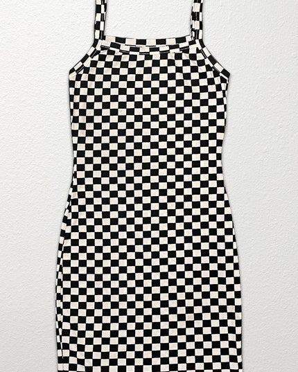 Checkered rib knit tank top dress