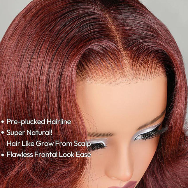 Junoda Cherry Cola Red Wig Pre-Everything Glueless Wig Layered Cut Customized Wave Human Hair Wig junoda