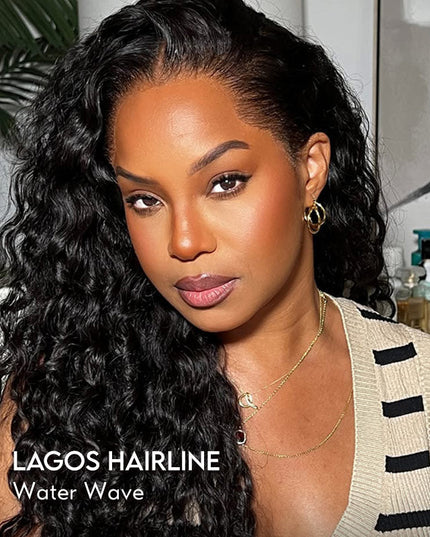 Lagos Hairline Water Wave Wig Human Hair 13x4 Glueless Lace Front Wig junoda