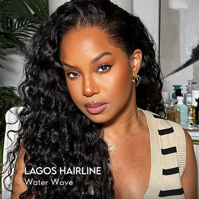 Lagos Hairline Water Wave Wig Human Hair 13x4 Glueless Lace Front Wig junoda