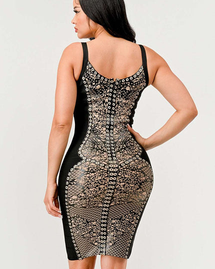 Dark Aztec Printed Bandage Dress