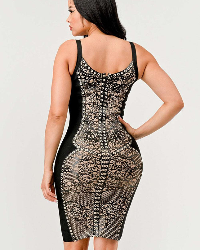 Dark Aztec Printed Bandage Dress