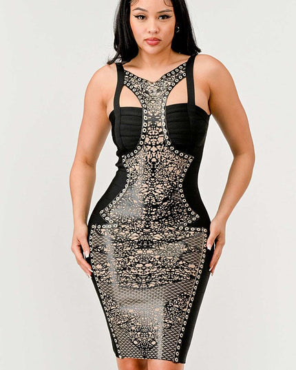 Dark Aztec Printed Bandage Dress