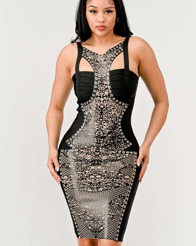 Dark Aztec Printed Bandage Dress